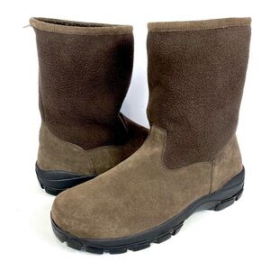 Lands End Suede Fleece Lined Winter Boots Mens 11D Brown Back Zip Slouch